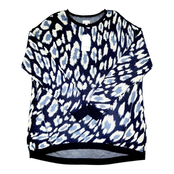 NWT Womens XL Wonderly Navy Animal Print Oversized Long Sleeve High-Low Sweater - Picture 6 of 12